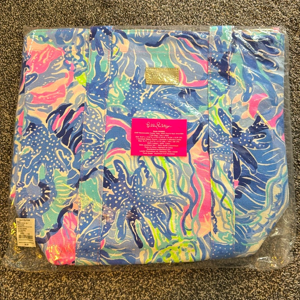 Lilly Pulitzer Tote Bag Cooler Saltwater Blue Shade Seekers 14"X14" Blue Coral